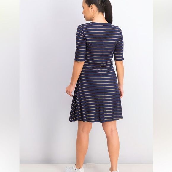 Striped Rib-Knit Fit & Flare Dress- TALL - Picture 8 of 16